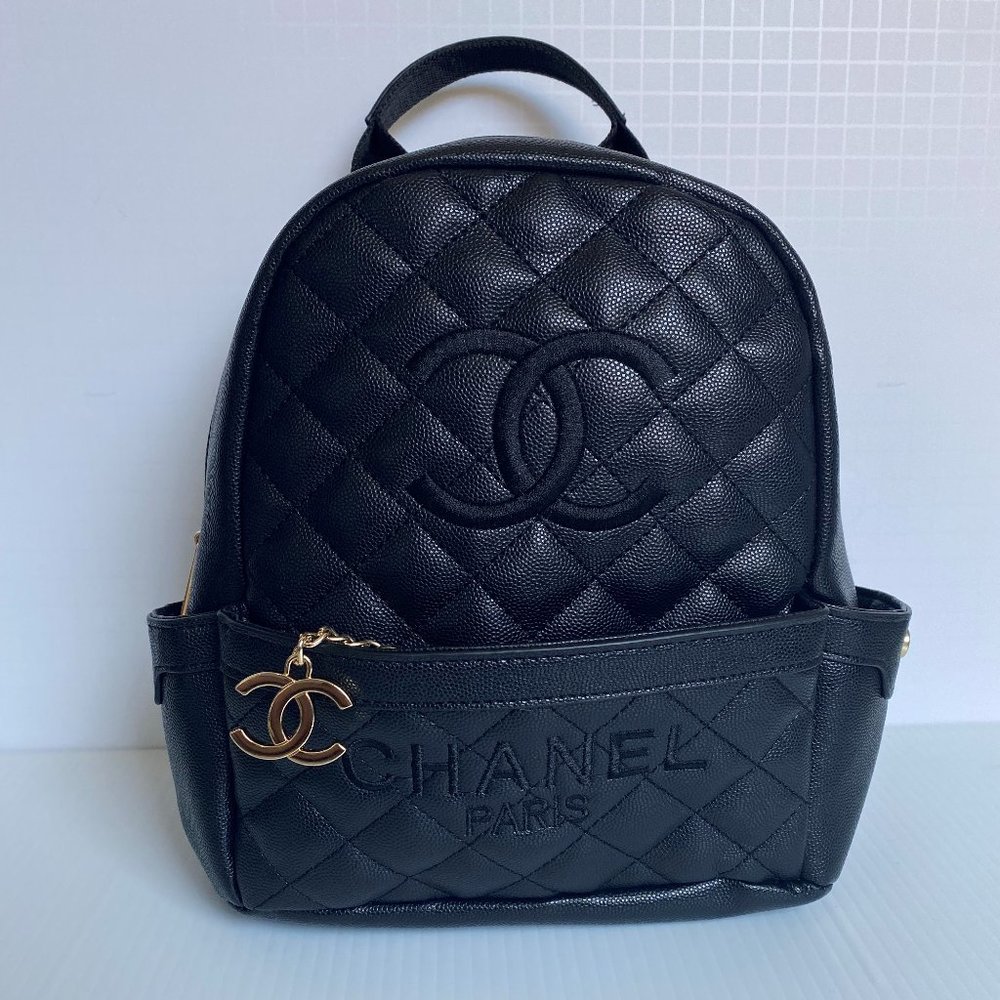 CC VIP Gift Backpack Black Faux Leather with Black Embroidery